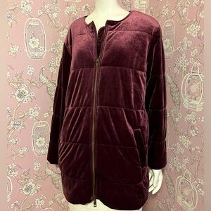 Raspberry coloured velvet quilted jacket/coat